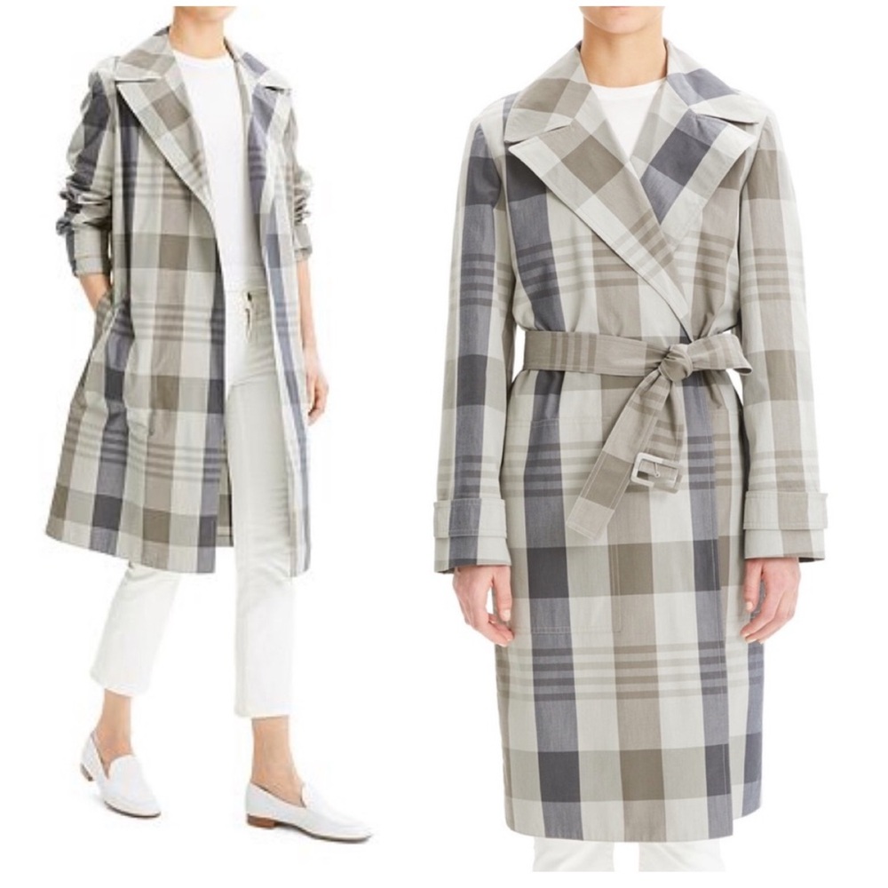 NWT‎ Theory Plaid Military Trench Coat XS